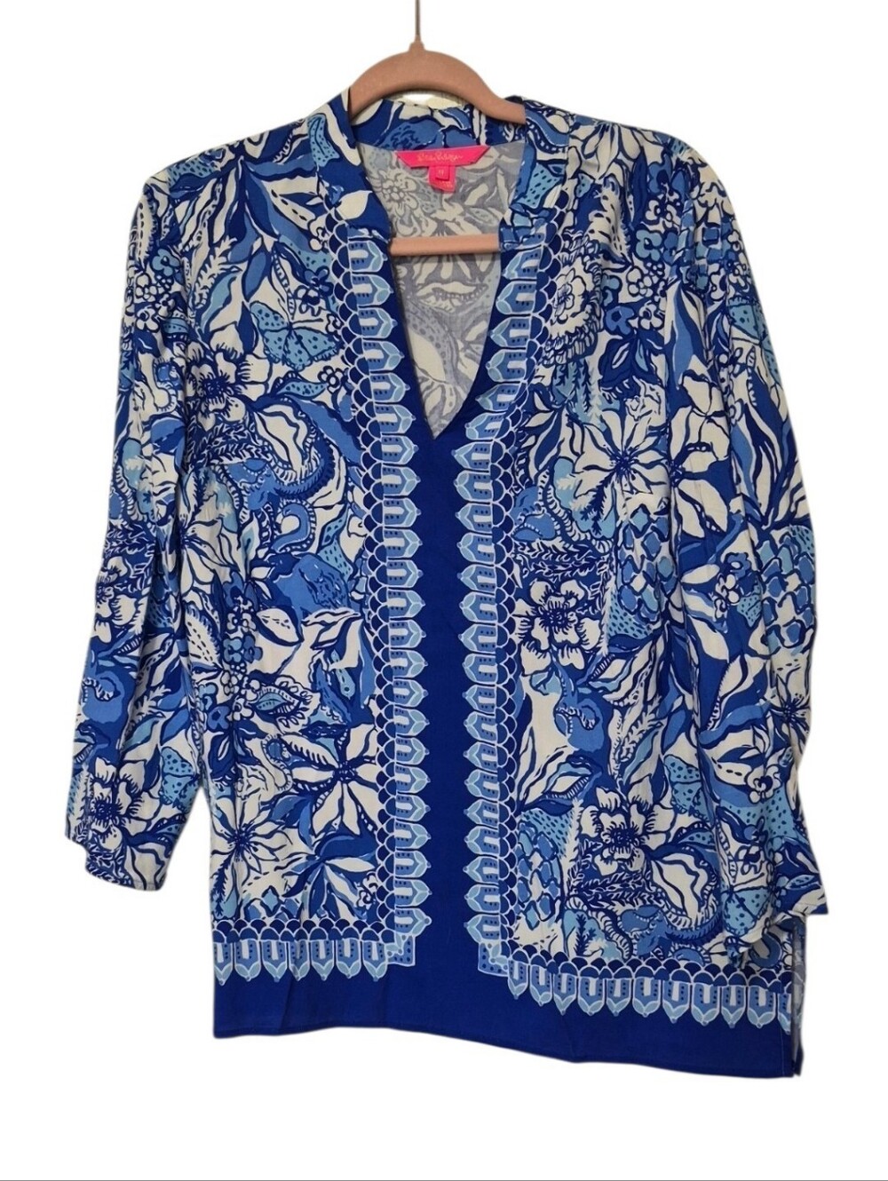 Lilly Pulitzer Luna Bay Tunic Top Blue Tang Flocking Fabulous Medium